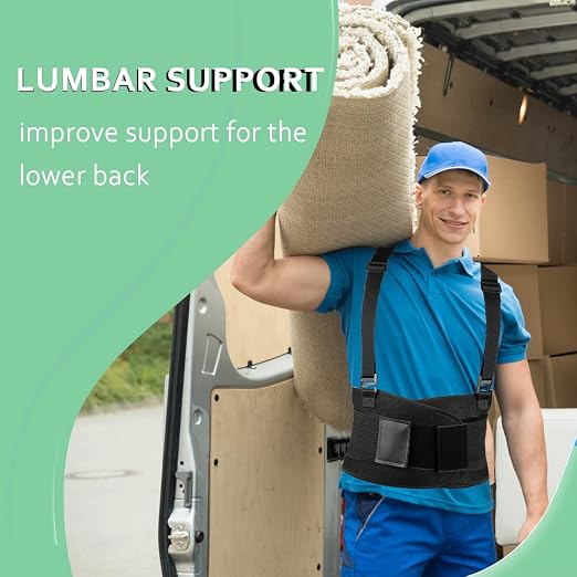 Work Back Brace - Back Support Belt for Lower Back Pain Relief, Heavy Lifting, Herniated Discs - Industrial Back Brace for Work With Shoulder Straps Fits Men and Women 5XL(53"-65")