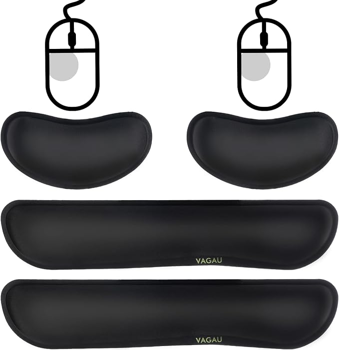 VAGAU Premium Keyboard Wrist Rest and Mouse Pad Wrist Support (2 Pack) | Ergonomic Memory Foam Set for Office, Laptop, Mac, Computer and Gaming, Comfortable Typing &Wrist Pain Relief