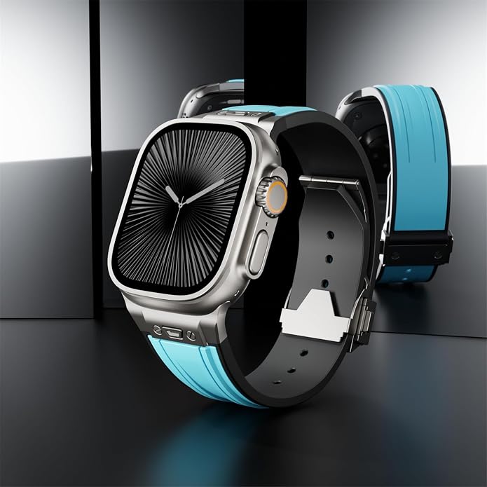 Luxury Watch Band for Apple Watch Ultra 2/Ultra 49-42mm | Metal Connector & Folding Clasp,316L Stainless Steel,Men Silicone Strap Compatible with iWatch Series 10 9 8 7 6 5 4 3 2 1 SE