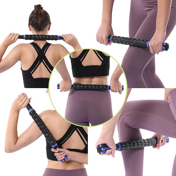 Muscle Roller Massage Roller Stick- Deep Tissue Fascia Blaster for Myofascial Pain Relief, Lymphatic Drainage & Body Sculpting, Handheld Physical Therapy & Recovery Tool (Blue & Black