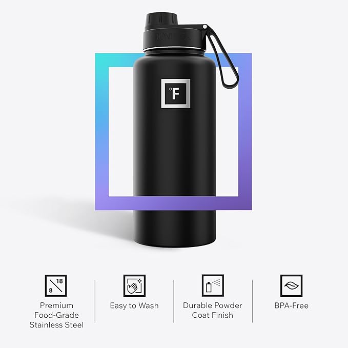 IRON °FLASK 32 oz Wide Mouth Water Bottle with Spout | Insulated Stainless Steel Sports Water Bottle with Leakproof Spout Lid - BPA Free, Cold 24 Hrs, Sweat Free (Dark Rainbow)