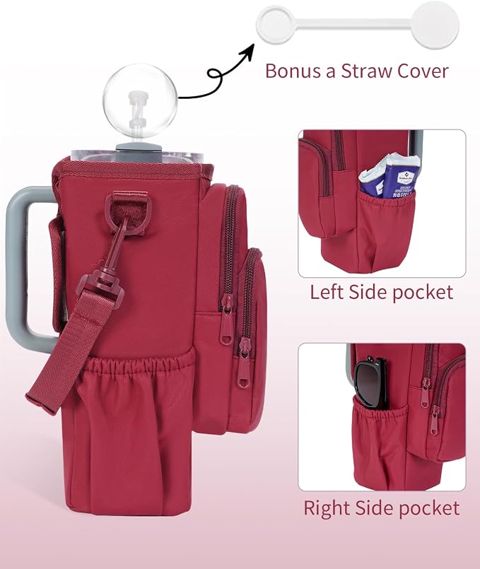sportsnew 30/40oz Crossbody Water Bottle Holder Anti-Tip Tumbler Carrier | Lightweight Bottle Sling Fits Handled Tumbler w/ Phone Pocket, Adjustable Strap, Insulated Lining, Hands-free for Hiking Gym