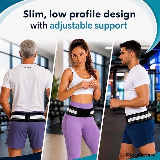 PlayActive Sacroiliac SI Joint Hip Belt - Lower Back Support Brace for Men and Women - Pelvic Support Belt - Trochanter Belt - Sciatica Pelvis Lumbar Hip Pain Relief (Regular)
