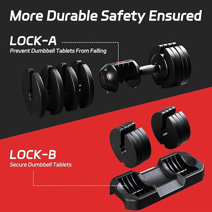 ALTLER Adjustable Dumbbell Set, 25/52LB Pair with Tray for Workout Strength Training Fitness, Adjustable Weight Dial Dumbbell with Anti-Slip Handle and Weight Plate for Home Exercise