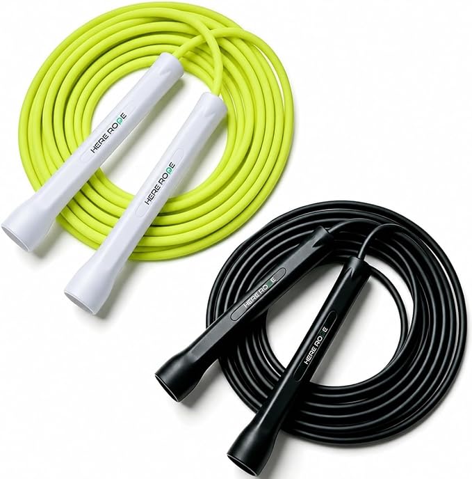 HEREROPE Adjustable Jump Rope – 5mm PVC Skipping Rope with Unbreakable Handles, Non-Kinking, Includes 1 Spare Rope for Indoor & Outdoor Fitness Training for Men, Women