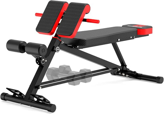 K KINGKANG Weight Bench,Load 1000LBS Roman Chair for Home Gym | Multi-Function Adjustment(10+7+4+4),for Bench Press/Sit-up/Back,Carbon Steel Frame with 2 Rear Wheels