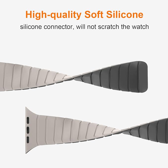 Tasikar Magnetic Bands Compatible with Apple Watch 42mm(Series 11/Series 10) 41mm 40mm 38mm Soft Silicone Replacement Loop Wristband for iWatch SE Series 11 10 9 8 7 6 5 4 3, Starlight-Grey