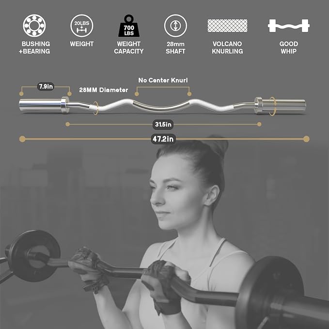 RitFit 2 Inch EZ Curl Bar Olympic Barbell with Weight Plates & Collar | 4FT EZ Curl Bar Olympic Barbell with Collars for Bicep, Tricep Workout, Weightlifting, 350LBS Weight Capacity