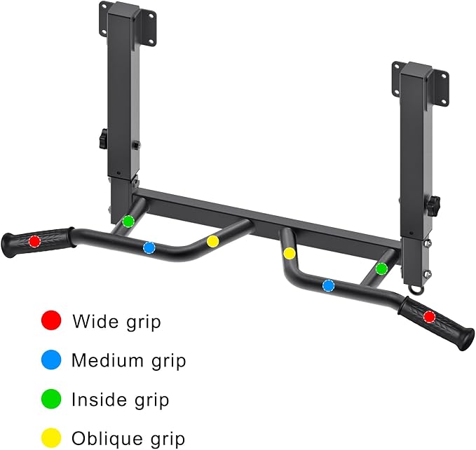 SELEWARE Heavy Duty Welded Pull Up Bar Wall/Joist/Ceiling Mount Chin Up Bar | Multifunctional Pull-up Bars w/Resistance Band Hooks for Home Gym Strength Training, Sturdy Steel Construction Support 500 lb