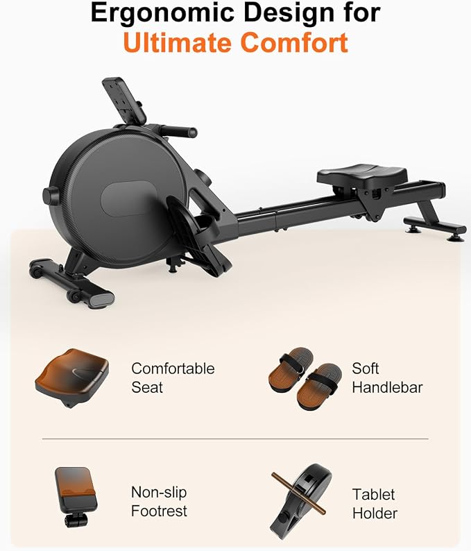 Superun Upgraded Rowing Machines for Home, Magnetic Rowing Machine with 32 Levels, Rower Machine of Quiet Resistance & 300LBS Weight Capacity, Row Machine with LED Monitor, App Supported