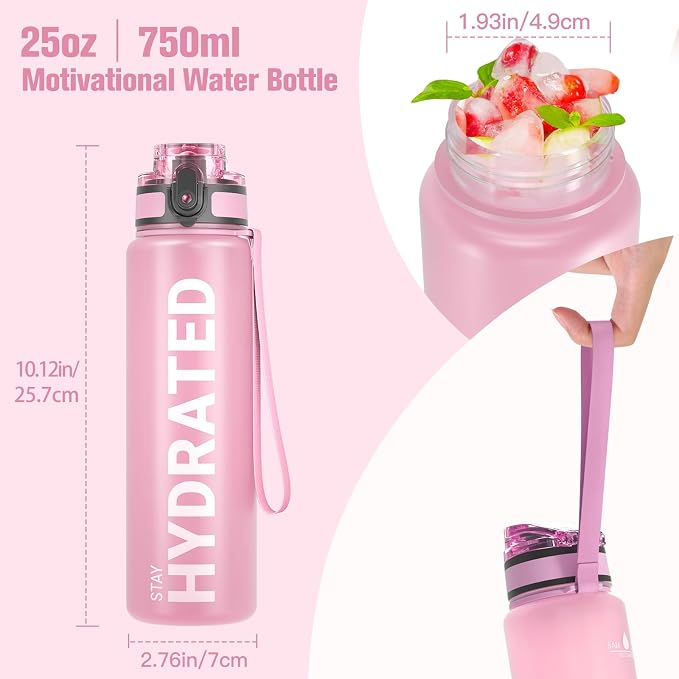 Sahara Sailor Water Bottle 25oz, Tritan Sports Bottle with Time Marker | Bpa Free, Leakproof Wide Mouth With Fast Flow Lid And Cleaning Brush, For Gym School Office Travel, 1 Count