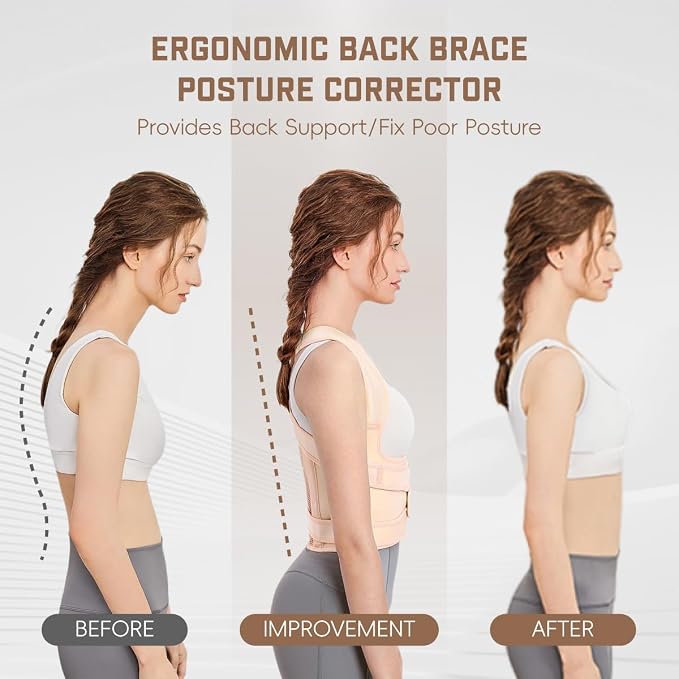 Back Brace Posture Corrector for Women & Men, Adjustable Shoulder Straightener with Full Back Support, Relief for Lower & Upper Back Pain, Hunchback & Scoliosis (Beige, Small)