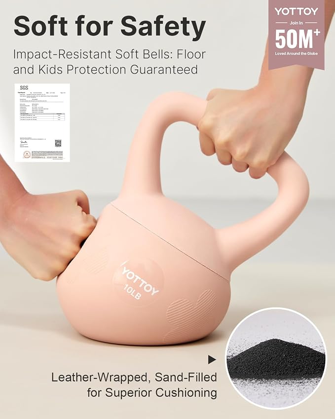 YOTTOY Soft Kettlebell for Home Workouts, Anti-Slip Wide Handle Strength Training Kettlebells, Cushioned Base for Safety - Ideal for Men, Women & Beginners