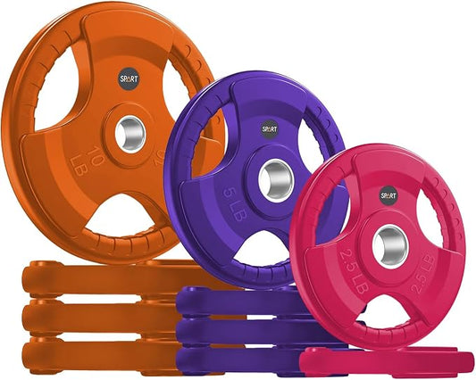 SPART 2-Inch Color Rubber Coated Olympic Grip Plate in Pairs or Single for Strength Training, Weightlifting and Bodybuilding, Solid Cast Iron Weight Plates for Barbell, 2.5LB/5LB/10LB/25LB/35LB/45LB, Two Years Warranty