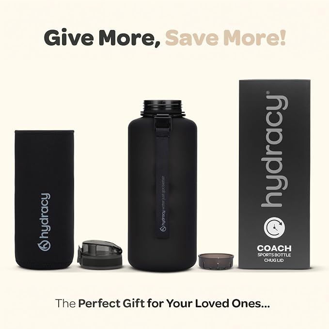 Hydracy Motivational Water Bottle with Time Marker & Fruit Infuser 64 oz | BPA-Free Tritan, Leakproof Flip-Top Lid,No-Sweat Sleeve,Carry Strap,Daily Intake Tracking for Gym,Sports,Outdoors