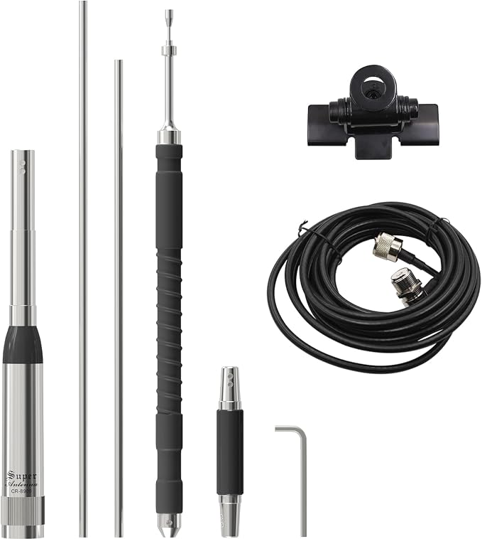 Mobile Radio Antenna TH-9800 Quad Band High Gain Antenna for Car Radio KT-8900D Antenna PL259 29/50/144/430MHz (10m/6m/2m/70cm) with 16.4ft Coaxial Cable and Bracket Clip (Black)