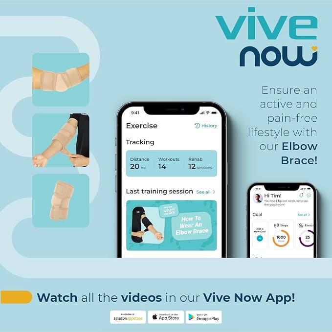 Vive Elbow Brace - Tennis Compression Sleeve - Wrap for Golfers, Bursitis | Left or Right Arm - Tendonitis Support Strap for Golf, Men and Women - Epicondylitis and Sports Recovery (Beige, Standard)