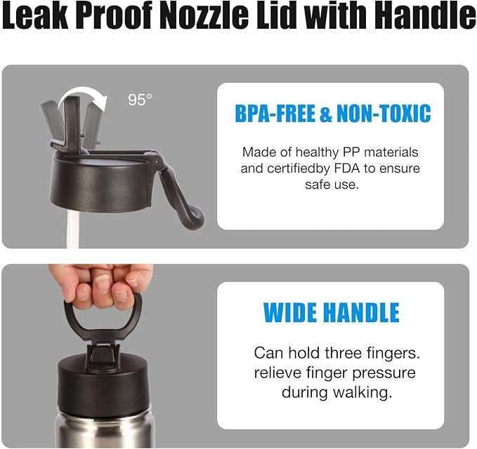 Volhoply 24 Ounce Insulated Water Bottle with Straw Lid,Stainless Steel Wide Mouth Sport Bottles with Handle,Double Wall Vacuum Cups Keep Cold,Reusable Travel Thermal Cups For Holder,Gym(Silver,1)