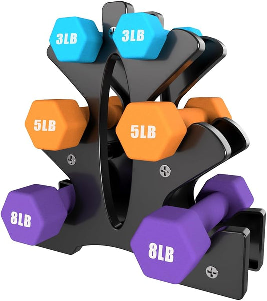 Portzon Dumbbells Neoprene with Non Slip Grip weight for Total Body Workout Compatible with of 2 Set,1-15 LB, Anti-Slip, Anti-roll, Hex Shape