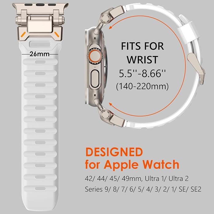 WINGLE FKM Rubber Bands for Apple Watch Band Ultra 3/2/1 Band Ultra 49mm Series 11 10 46mm 45mm 44mm 42mm SE 3/2/1 9 8 7 6 5 4 3 Men, Military Rugged Metal Connector Silicone Apple iWatch Sport Bands