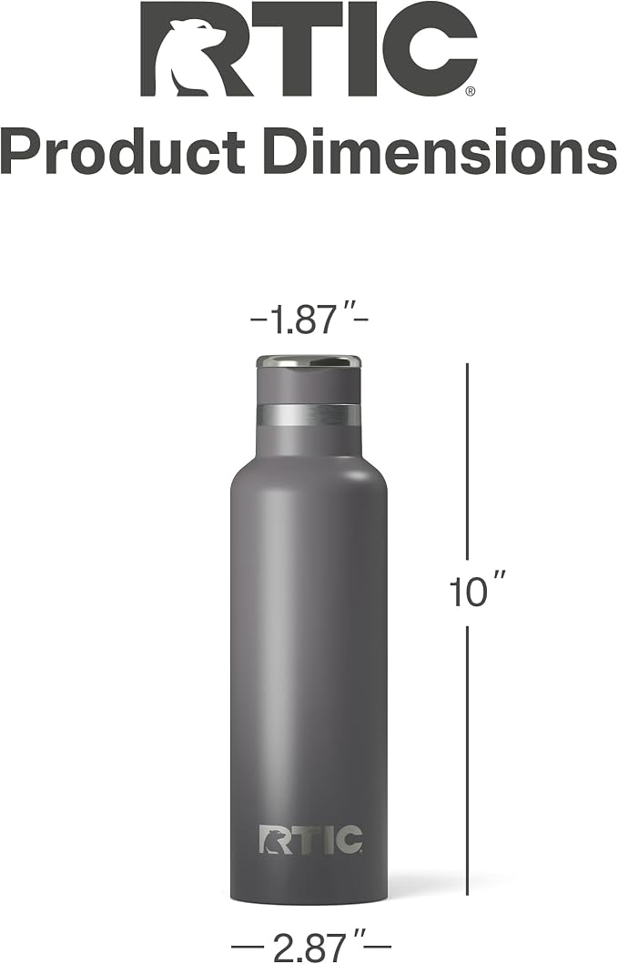 RTIC 20oz Journey Water Bottle, Ceramic Lined, Graphite | Stainless Steel Metal, Insulated for Hot and Cold Drinks, Sports, Travel and Camping