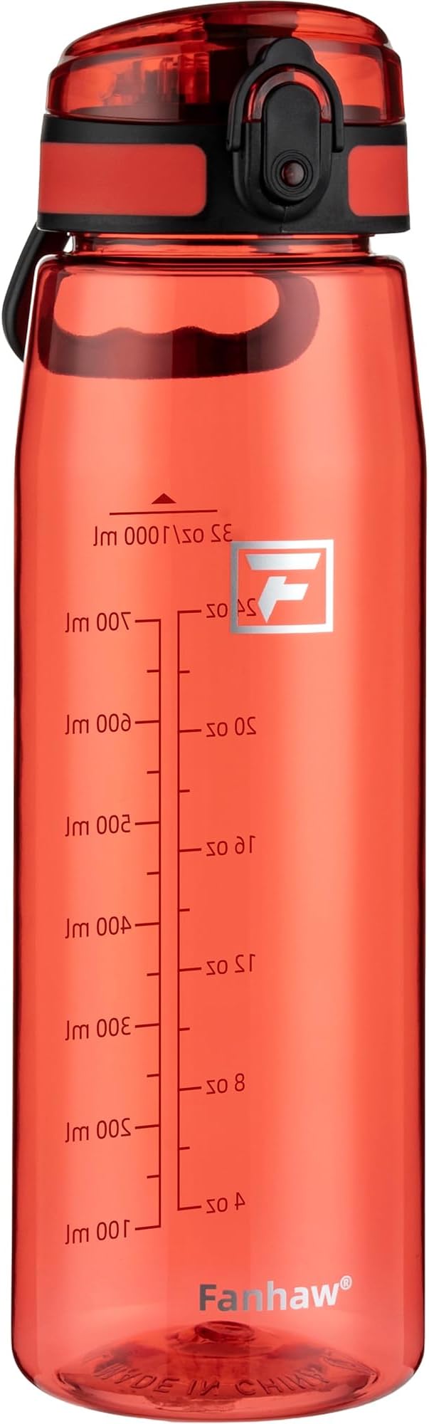 Fanhaw 32 oz Clear Plastic Water Bottle, BPA Free Leakproof Tritan Sports Water Bottle with Chug Lid, Wide Mouth Reusable Bottle for Gym, Travel, School & Office (Red)