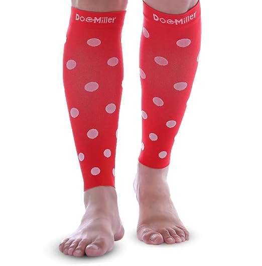 Doc Miller Calf Compression Sleeves 20-30 mmHg for Women & Men, 1 Pair | Footless Compression Socks, Polka Dots Design, Shin Splints Relief, Varicose Veins, Running, Nurses, Travel, Leg Support