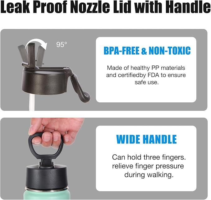 Volhoply 24 Ounce Insulated Water Bottle With Straw Lid,Stainless Steel Wide Mouth Sport Bottles With Handle,Double Wall Vacuum Cups keep Cold,Reusable Travel Thermal Cups For Holder,Gym(Mojito,1)