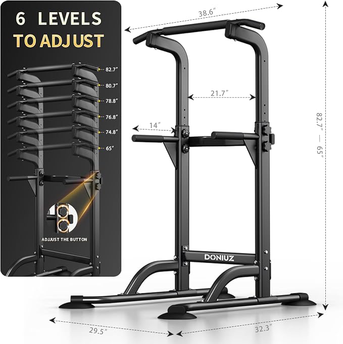 DONIUZ Power Tower Pull Up Bar and Dip Station, Multi-Function Home Gym, Strength Training Fitness Equipment, Height Adjustable