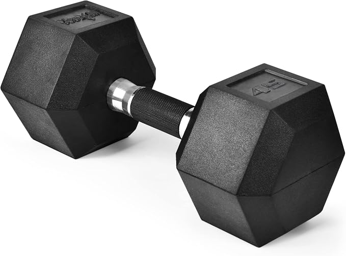 Yes4All Rubber Grip Encased Hex Dumbbell – Hand Weights With Anti-Slip 5-50 LBS Single