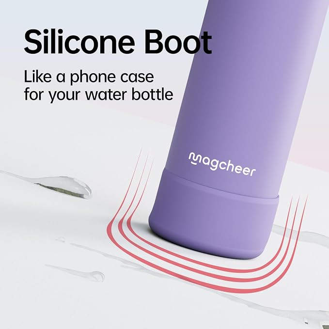 Insulated Magnetic Water Bottle - Reusable Stainless Steel Bottle with MagSafe Compatible Phone Holder - Keeps Cold for 24 Hours - Perfect for Gym, Sports, and Travel - Lavender 32oz