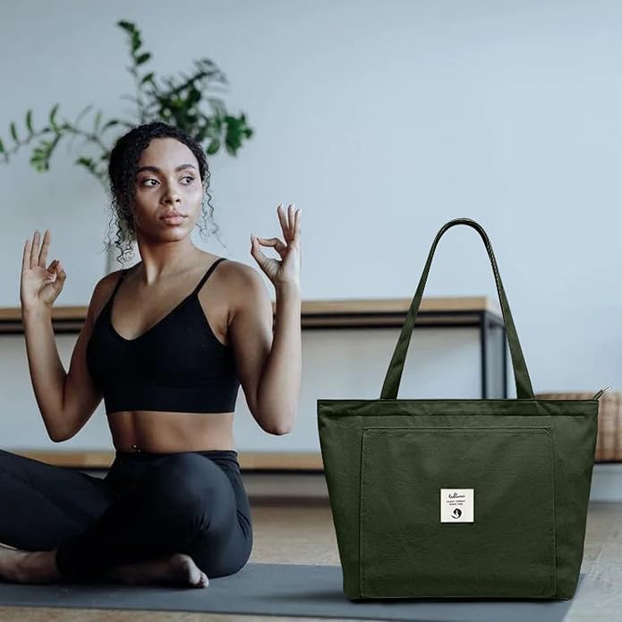 WLLWOO Yoga Mat Carrier Bag for Women Canvas Carryall Tote Gym Pilates | Large Holder Zipper Shoulder for Beach Travel Workout Fitness Office