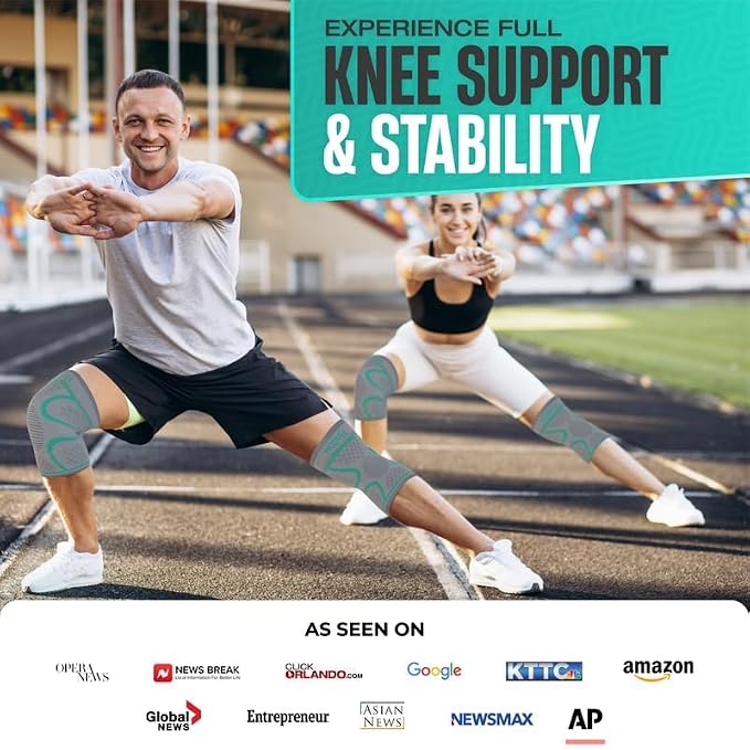 Modvel Compression Knee Brace for Women & Men - 2 Pack Brace for Women Running Knee Pain, Knee Support Sleeve, Workout Sports Braces for Meniscus Tear ACL & Arthritis Pain Relief GreyTurquoise X-Large
