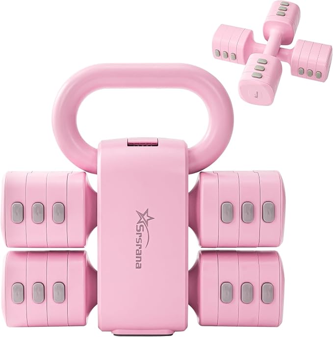 2-in-1 Adjustable Dumbbell & Kettlebell Set for Women (1.1-12.1 lbs), Quick-Change Free Weights for Home Gym, Pilates & Full Body Workout