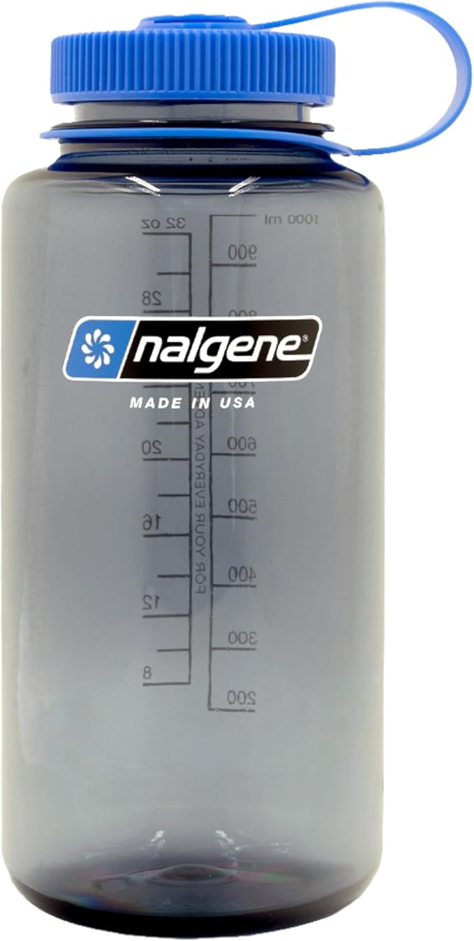 Nalgene Sustain Tritan BPA-Free Water Bottle Made with Material Derived from 50% Plastic Waste, 32 OZ, Wide Mouth,Smoke Grey