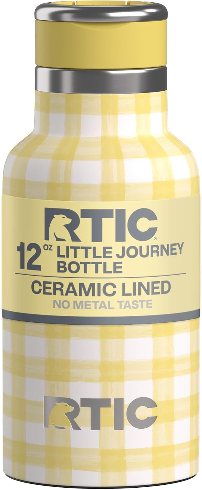 RTIC Little Journey Water Bottle with Straw, Ceramic-Lined, Insulated, Stainless Steel, Metal, Double Wall Vacuum-Insulation, Leak-Proof Lid, BPA-Free Water Flask for Sports, Travel, Sunlight Gingham