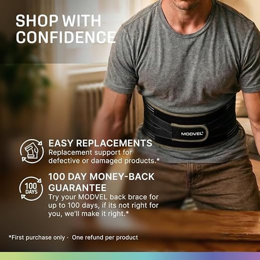 Modvel Back Brace for Lower Back Pain Women and Men – Lumbar Support Belt for Sciatica, Herniated Disc, Muscle Strain – Adjustable Breathable Work Brace with 6 Stays – Support for Posture