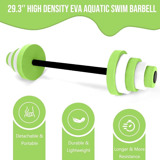 29.3’’Swimming Barbell Pool Dumbbell Swim Dumbbell with Water Exercise Discs High Density EVA Foam Aquatic Exercise Equipment