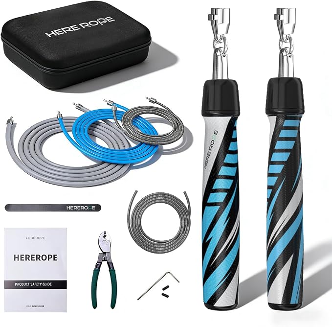 HEREROPE Weighted Jump Rope for Men Women Interchangeable 1/6lb 1/4lb 1/2lb Heavy Jump Rope- Adjustable Length, Tangle Free, Smooth Ball Bearing, Anti-slip Grip, Skipping Rope for Weight Loss