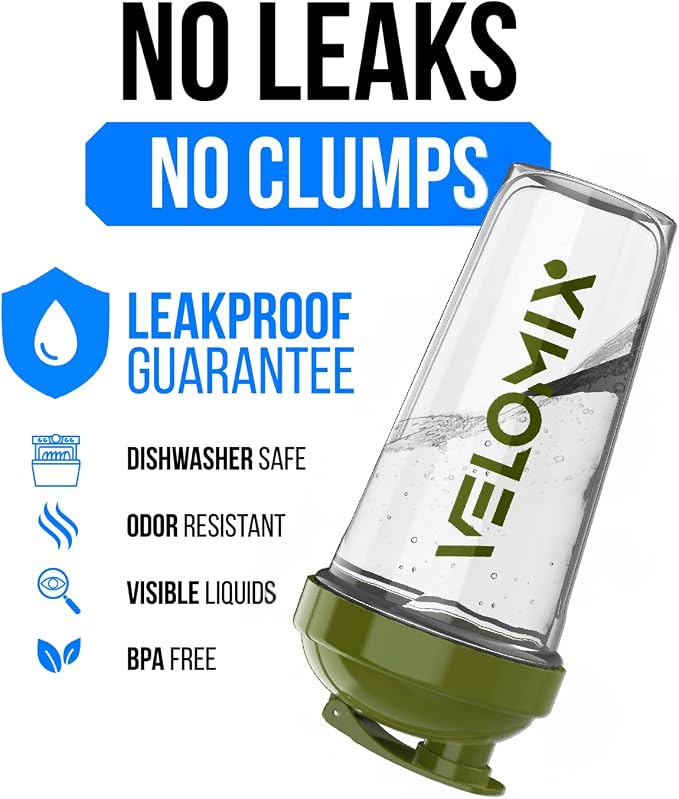 VELOMIX 2 Pack 28oz Protein Shaker Bottle for Protein Mixes, Forest Green | 2x Wire Whisk, Leak Proof Shaker Cups for Protein Shakes, Stackable, Dishwasher safe, BPA free, Pre Workout and Gym ready