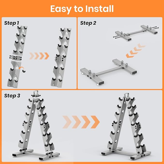 TomCare 6-Tier|5-Tier|4-Tier|2-Tier Dumbbell Rack Stand Only for Home Gym | Stable A-Frame, Fits 5–35 lb Dumbbells, Protective Padded Cradles, Adjustable Feet, Easy-Carry Handle (Stand Only)