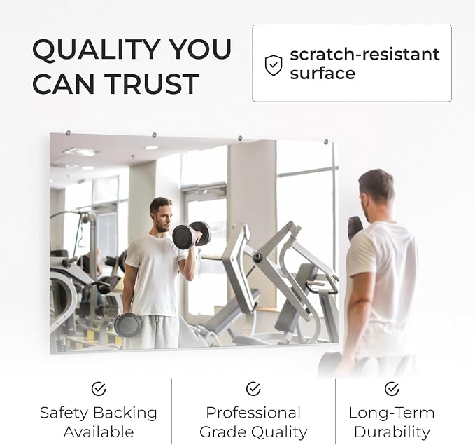 Fab Glass and Mirror Large Gym Mirror for Home Gym 48x72 - Full Length Ultra-Clear Annealed Glass Wall Mount - DIY Workout Display with Safety Backing - 1/4 Inch Low-Iron