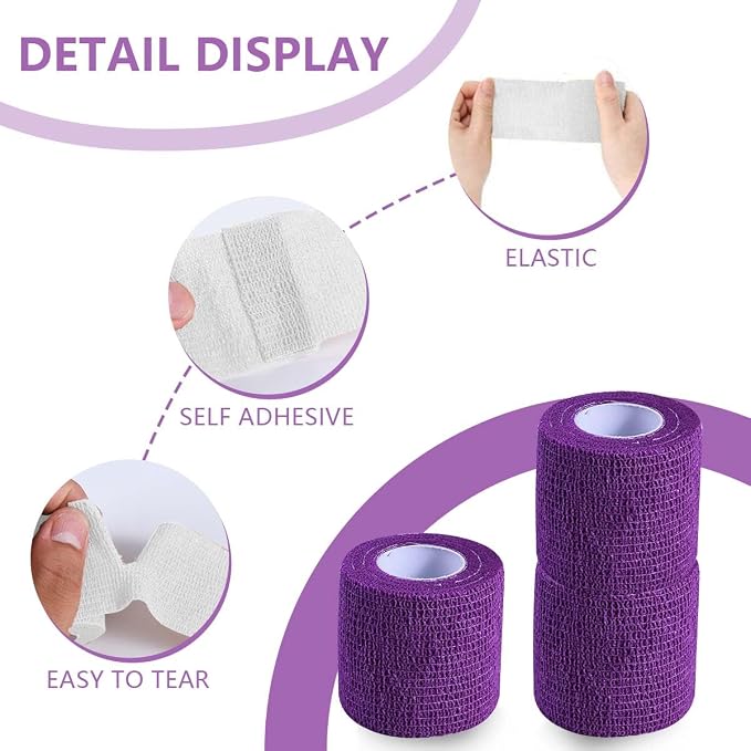 KISEER 15 Pack 2 Inch x 5 Yards Purple Self Adhesive Bandage Breathable Cohesive Bandage Wrap Rolls Elastic Self-Adherent Tape for Stretch Athletic, Sports, Wrist, Ankle