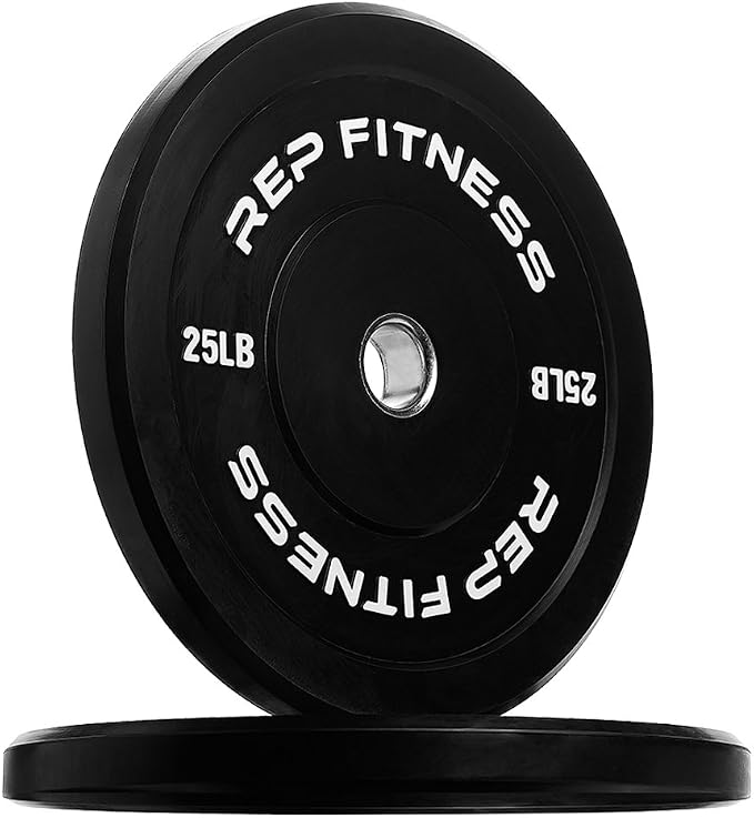 REP Fitness Rubber Bumper Plates, 5Lb to 370 lb Set Pairs, Olympic Standard Weights, Shock Absorbing Low Bounce Design, For Home Gyms, Fitness Centers, Strength Workouts, Barbell Use