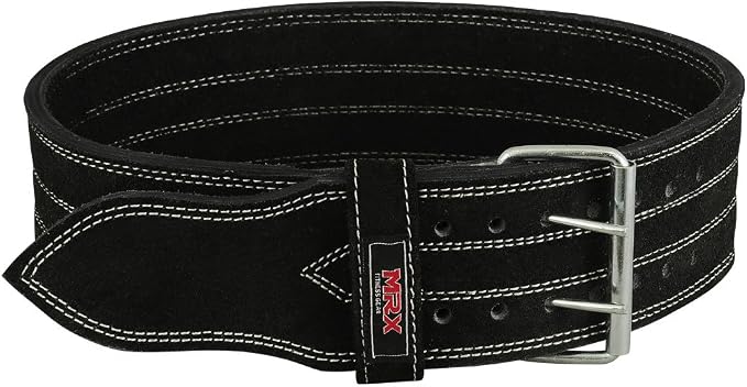 MRX Powerlifting Leather Belt 4" Wide 10mm Thickness Training Fitness Back Support Bodybuilding Belts with Steel 2 Prong Buckle