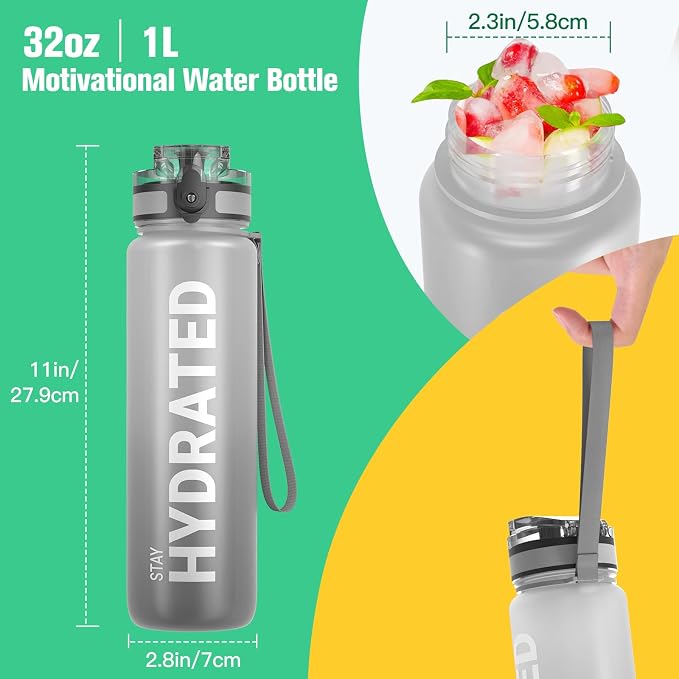 Sahara Sailor Water Bottle 32oz, Durable and Leakproof Water Bottles Motivational with Time Marker, Tritan, BPA Free, Wide Mouth with Easy Clean Brush for Gym, Travel, Home, School, Office (1 Bottle) | Bpa Free, Leakproof Wide Mouth With Fast Flow Lid ...