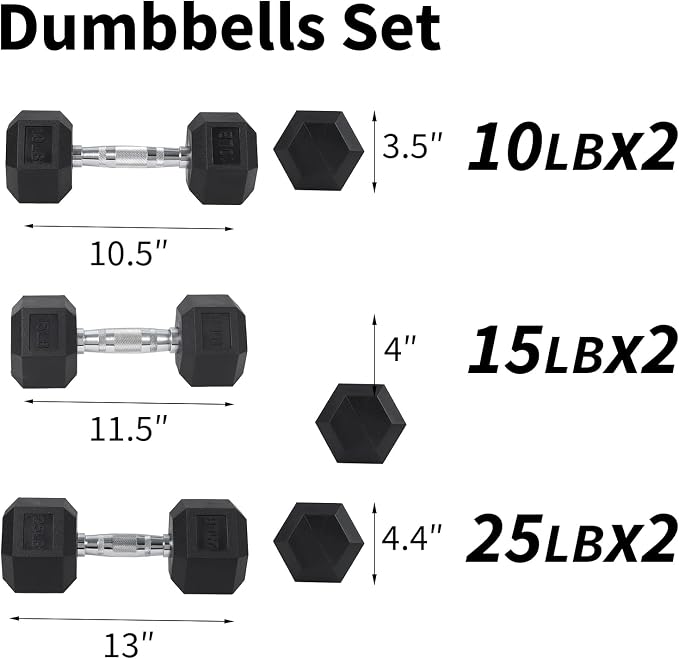 Hex Dumbbells Set for Home Gym – PVC/PEV Coated, Anti-Roll Design, Non-Slip Grip, Cast Iron Core – Versatile Strength Training Weights, 100LB Total (25LB×2+30LB×2)