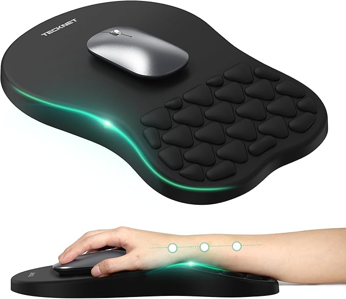TECKNET Ergonomic Mouse Pad with Wrist Rest,Soft Comfortable Massage Design | Memory Foam and Non-Slip PU Base for Pain Relief, Office Gaming Mousepad for Desk, Home, Office - Black