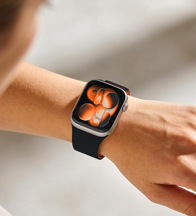 Magnetic Silicone Band Compatible with Apple Watch Band Ultra 3/2/1 & SE 3/2/1 & Series 11 10 9 8 7 6 5 4 3 49mm 46mm 45mm 44mm Strong Magnetic Clasp, Waterproof & Adjustable (Black + Orange)