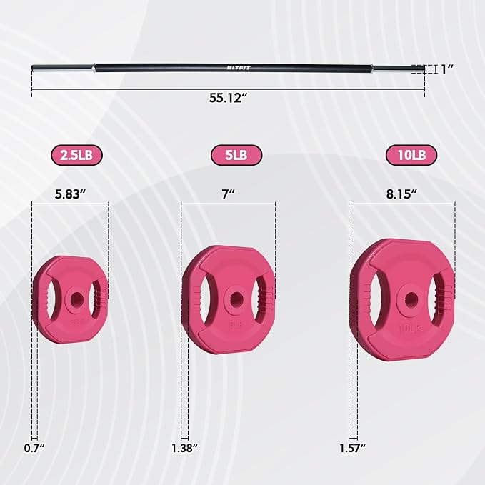 RitFit Adjustable Barbell Weight Set with Padded Bar for Home Gym | Rubber Plates with Easy-Grip Design, Cushioned Bar with Clamp Collars, Adjustable Weight for Strength Training